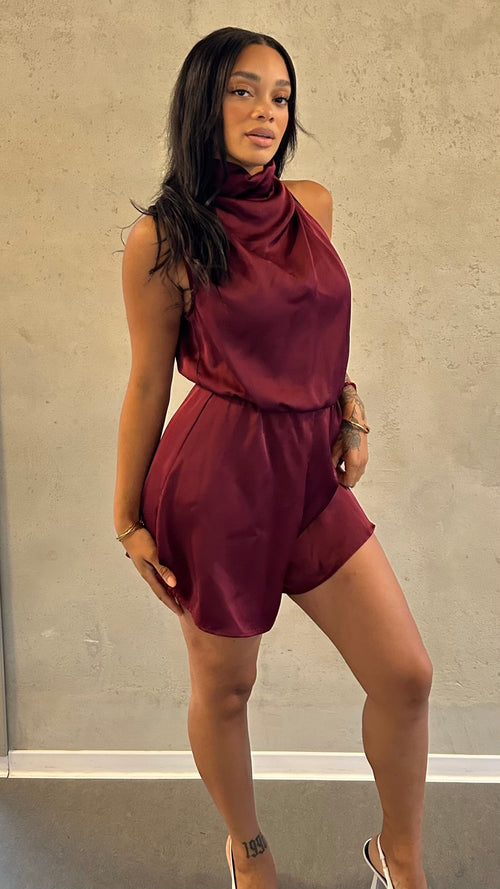 Mia Satin Draped Neck Playsuit