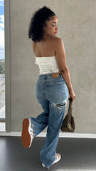 Adalyn Blue Ripped Wide Leg Jeans