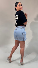 Light Blue Wash Cargo Pocket Denim Skirt