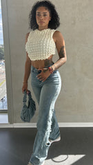 Darwin Vintage Wash Back Ripped Wide Leg Jeans