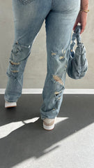 Darwin Vintage Wash Back Ripped Wide Leg Jeans