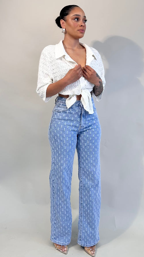 Kenza Pattern Wide Leg Jeans