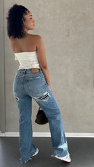 Adalyn Blue Ripped Wide Leg Jeans