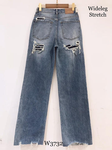 Juno Grey Washed Back Side Ripped Wide Leg Jeans