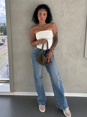 Adalyn Blue Ripped Wide Leg Jeans