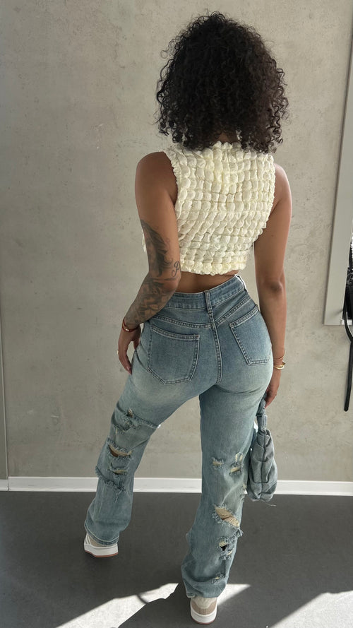 Darwin Vintage Wash Back Ripped Wide Leg Jeans