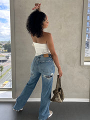 Adalyn Blue Ripped Wide Leg Jeans