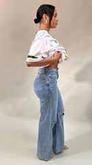 Imani Wide Leg Ripped Knee Jeans