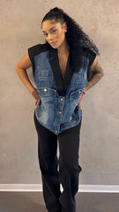 Oversized Half Blazer Denim Gilet