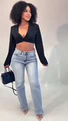 Joshe Back Side Ripped Wide Leg Jeans Stretch