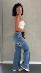 Adalyn Blue Ripped Wide Leg Jeans