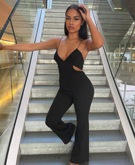 Black Textured Cut Out Jumpsuit